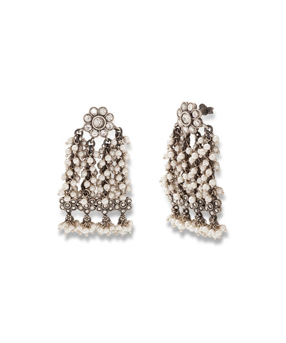 Silver Jhumka with Pearl Clusters