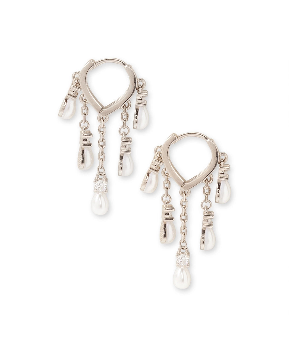 Silver Pearl  Waterfall Hoop Earrings