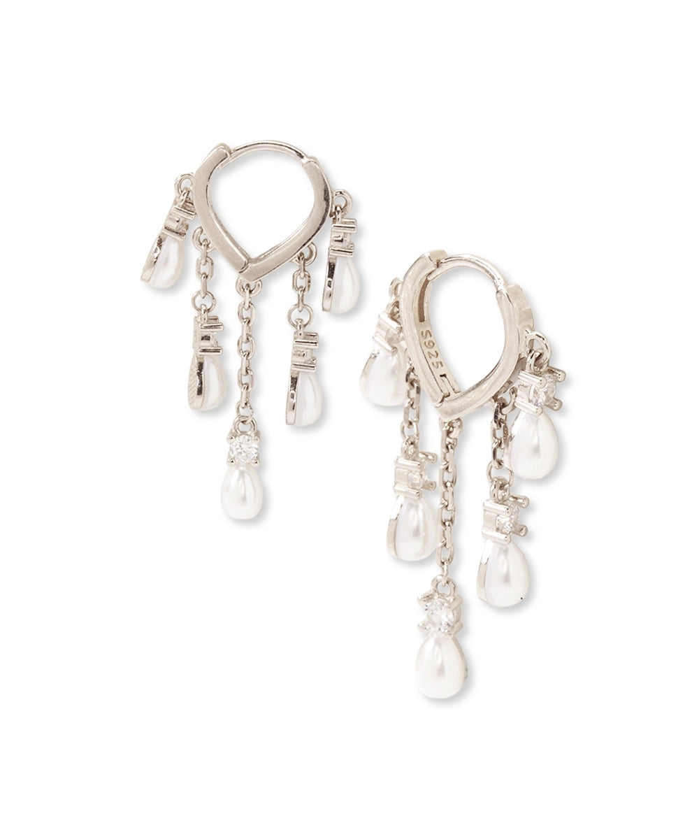 Silver Pearl  Waterfall Hoop Earrings