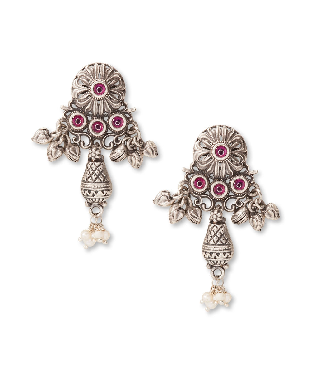 Silver Stone and Pearl Drop Earrings