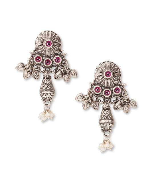 Silver Stone and Pearl Drop Earrings