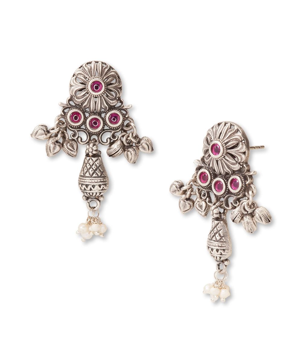 Silver Stone and Pearl Drop Earrings