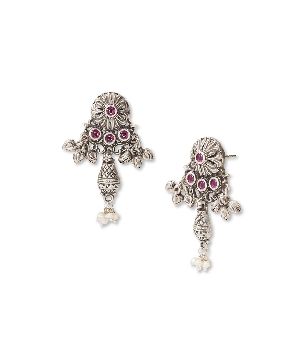 Silver Stone and Pearl Drop Earrings