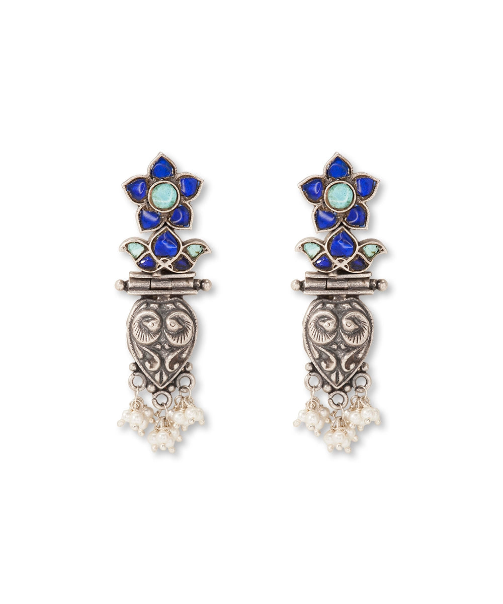 Silver Statement Blue Kundan Tribal Danglers
