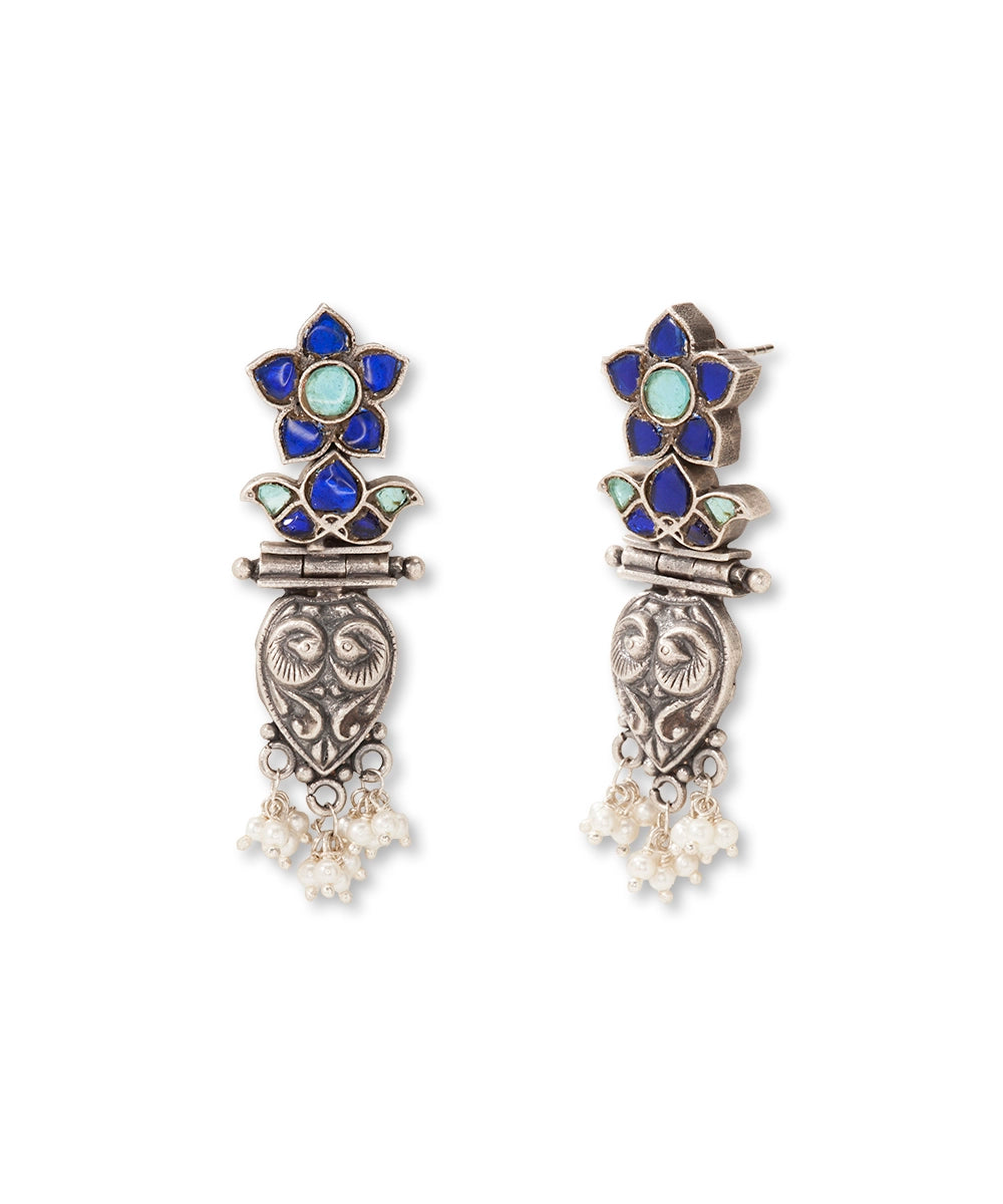 Silver Statement Blue Kundan Tribal Danglers