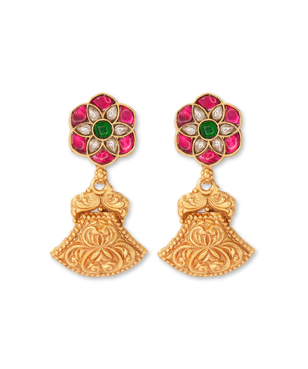 Silver Statement Danglers with Intricate Kundan Flower