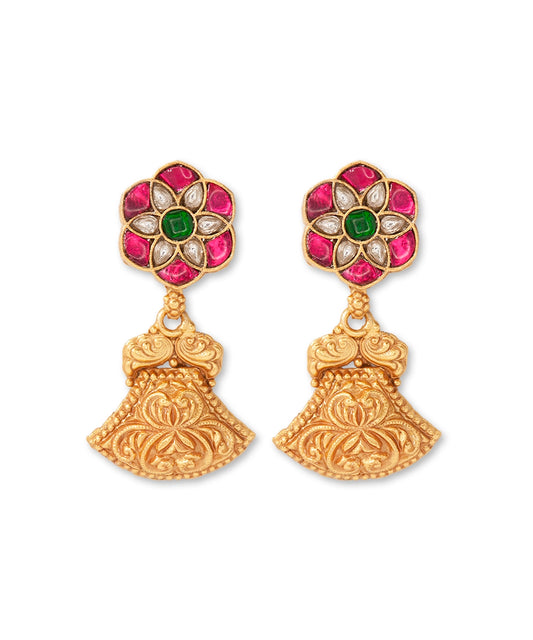 Silver Statement Danglers with Intricate Kundan Flower