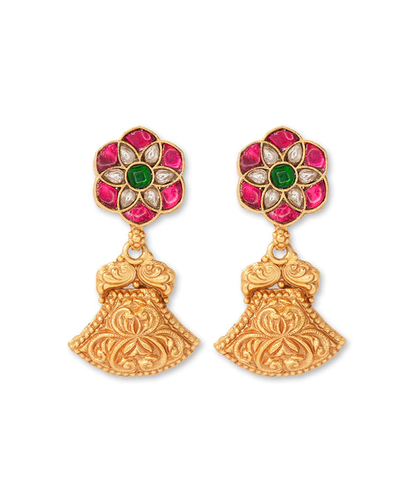 Silver Statement Danglers with Intricate Kundan Flower
