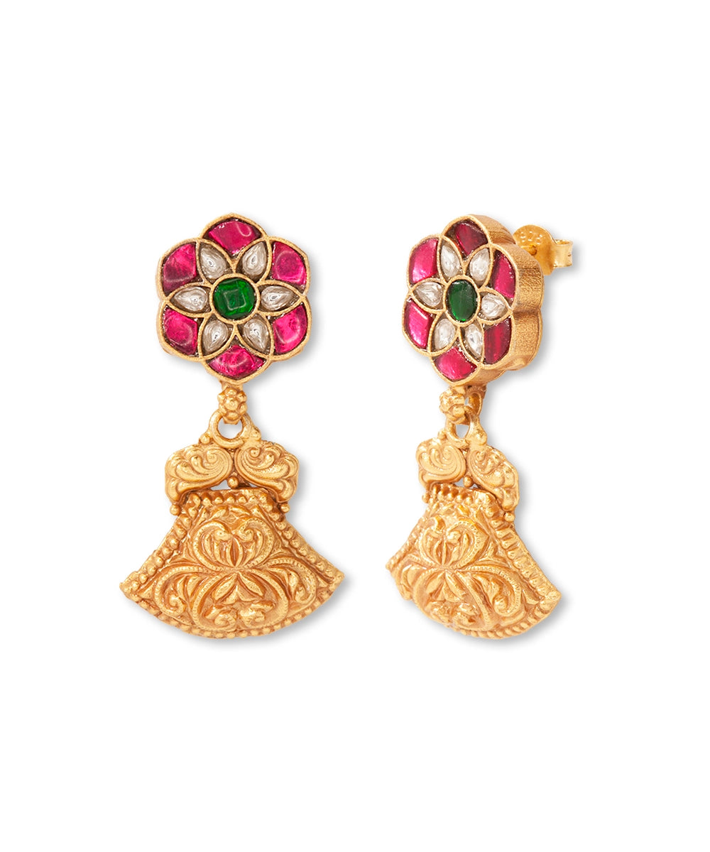Silver Statement Danglers with Intricate Kundan Flower