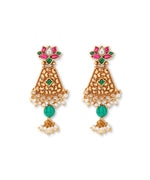 Silver Pink/Turquoise Rajwadi Style Lotus Earrings
