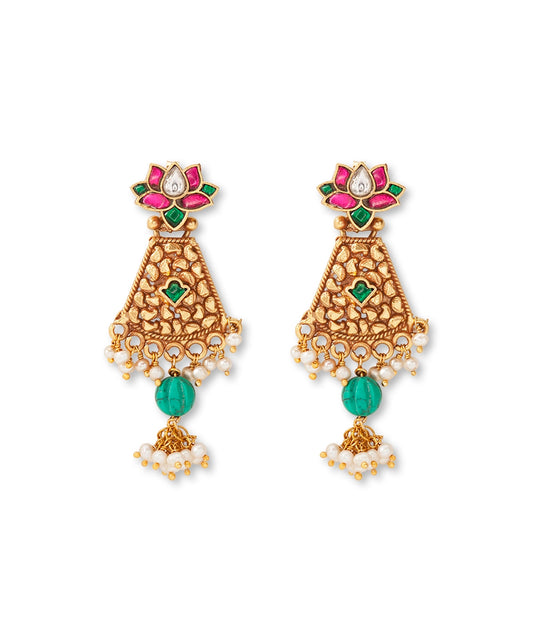 Silver Pink/Turquoise Rajwadi Style Lotus Earrings
