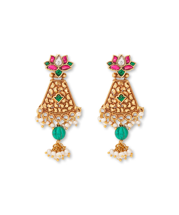 Silver Pink/Turquoise Rajwadi Style Lotus Earrings