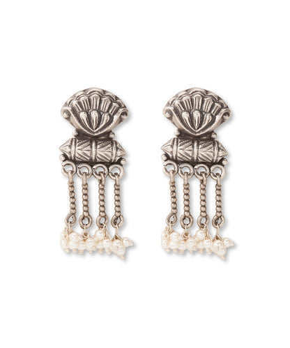 Silver Antique Pearl Chain Danglers
