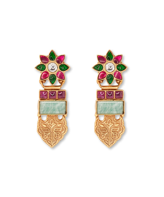 Silver Rajwadi Blooms Traditional Danglers