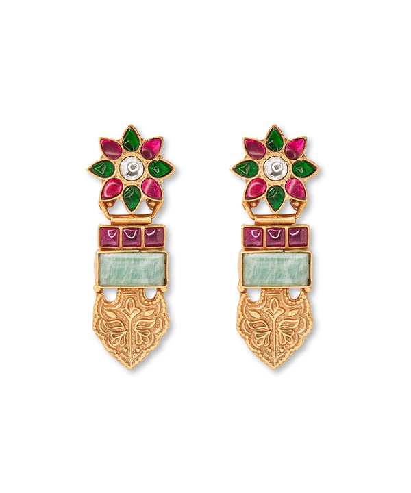 Silver Rajwadi Blooms Traditional Danglers