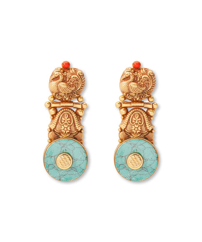 Silver Antique Gold Finish Turquoise Danglers