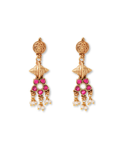 Silver Matte Gold Finish Danglers with Temple Drop