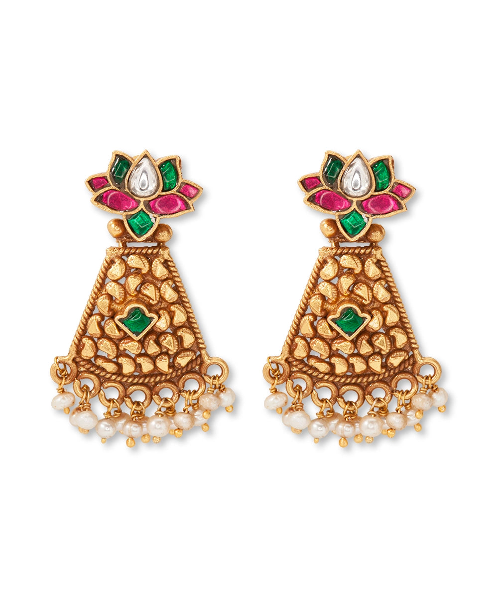 Silver Matte Gold Rajwadi Style Danglers