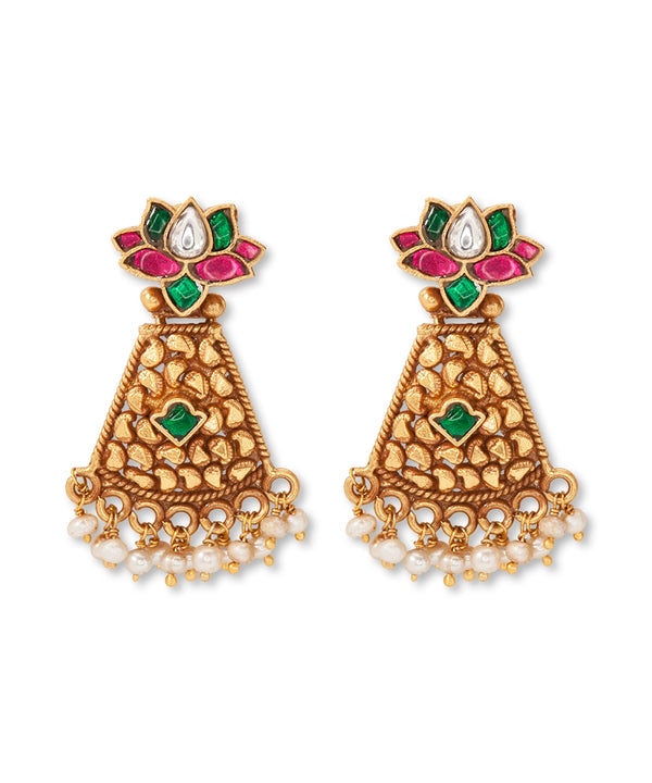 Silver Matte Gold Rajwadi Style Danglers