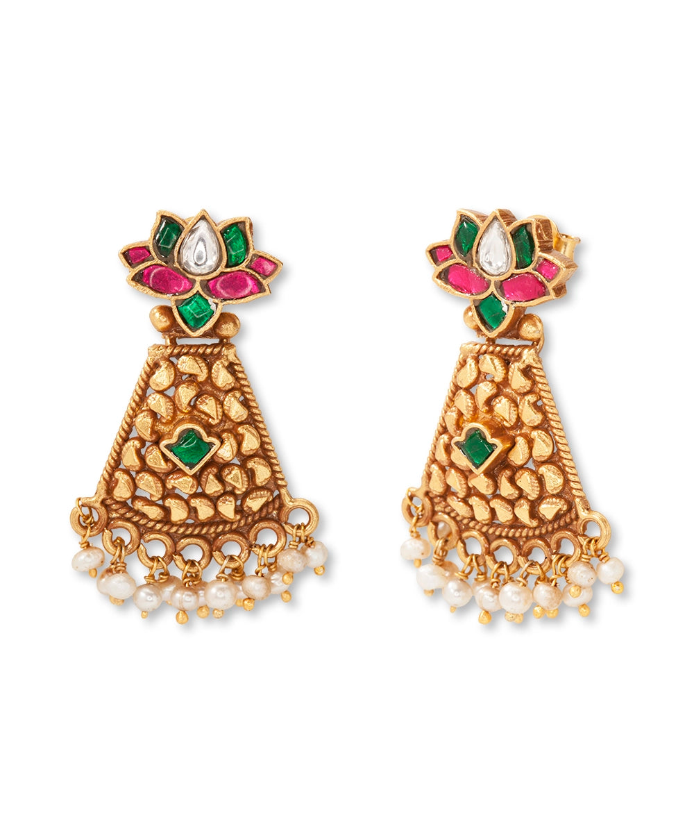 Silver Matte Gold Rajwadi Style Danglers