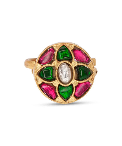 Silver Traditional Floral Ring In  Kundan