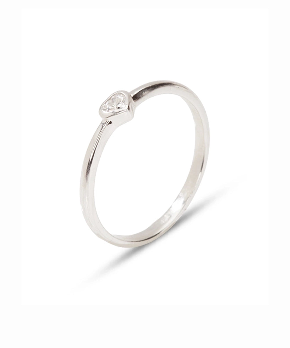 Silver Bezel Heart Minimalist Ring