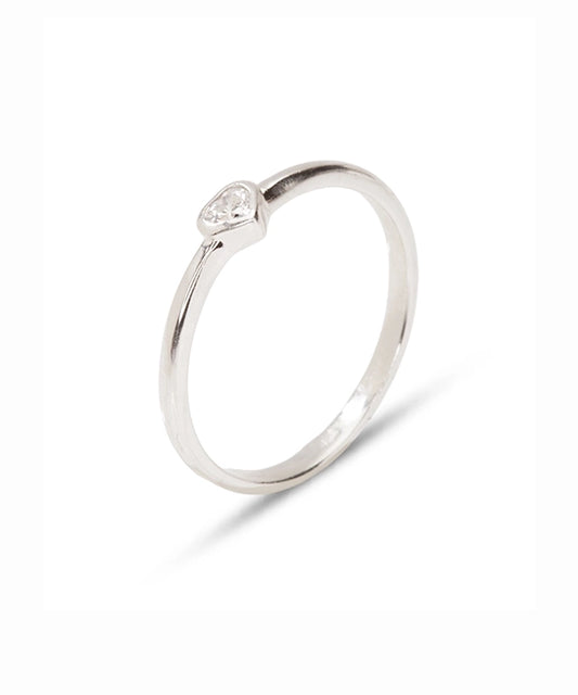 Silver Bezel Heart Minimalist Ring