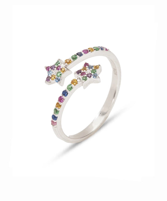 Silver Sparkling Celestial Bypass Ring