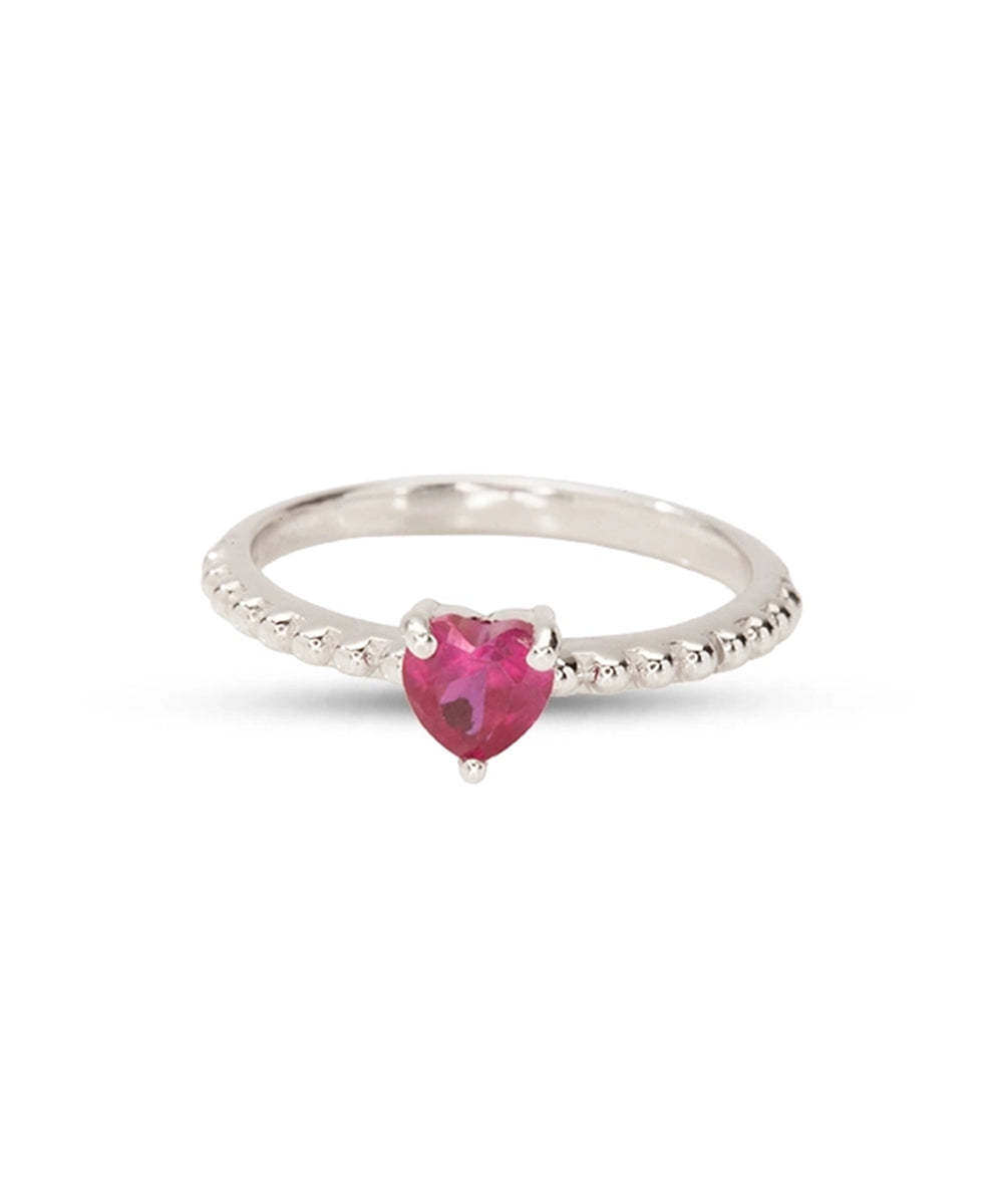 Silver Ruby Heart & Beaded Sparkle Ring