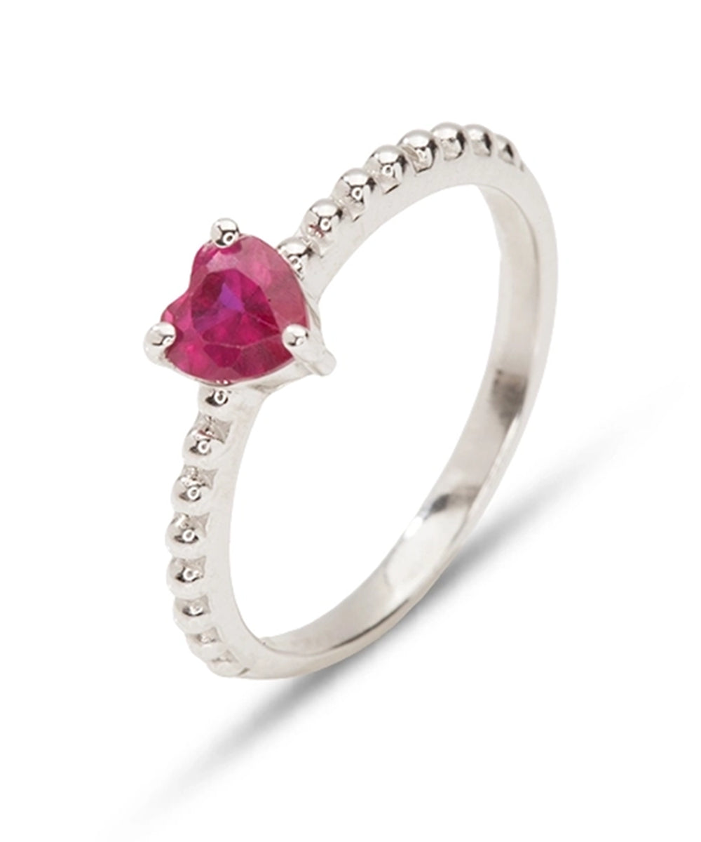 Silver Ruby Heart & Beaded Sparkle Ring