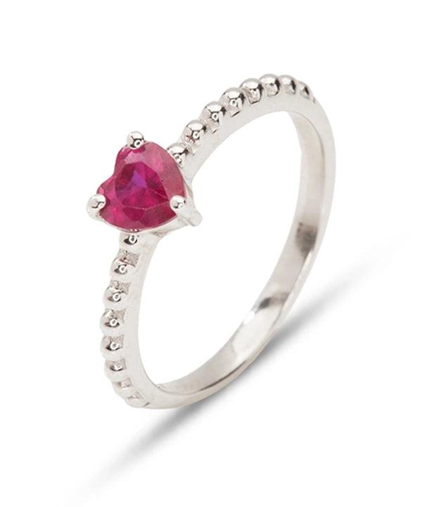 Silver Ruby Heart & Beaded Sparkle Ring