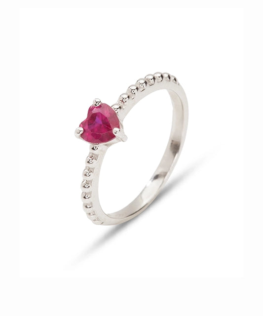 Silver Ruby Heart & Beaded Sparkle Ring