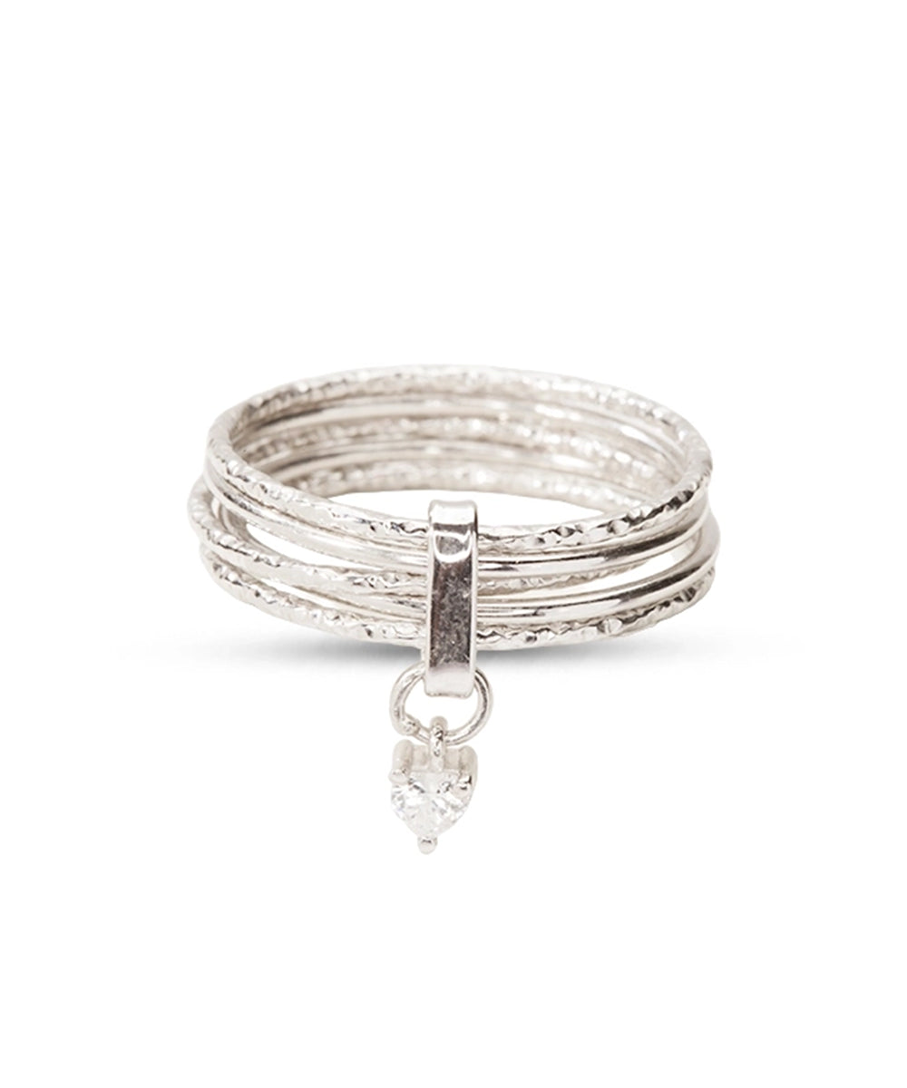 Silver Heartbeat Dangle Multi-Band Ring