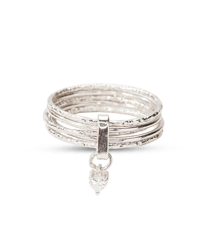 Silver Heartbeat Dangle Multi-Band Ring