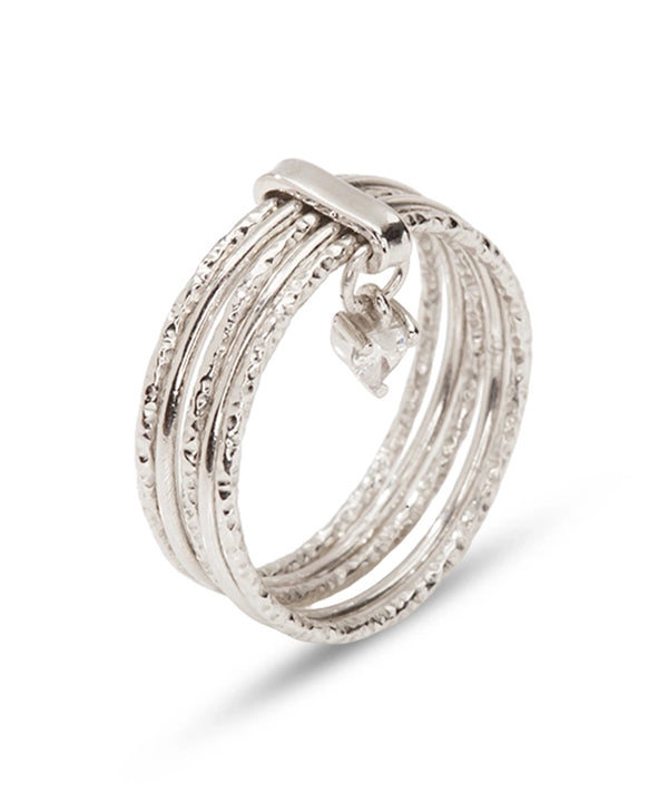 Silver Heartbeat Dangle Multi-Band Ring