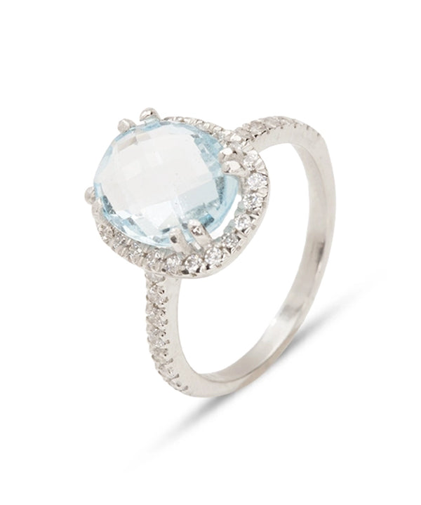 Silver Ocean Mist Blue Cocktail Ring