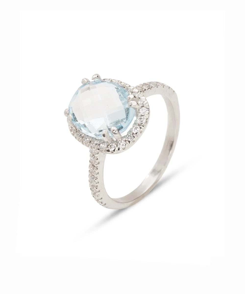 Silver Ocean Mist Blue Cocktail Ring