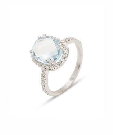 Silver Ocean Mist Blue Cocktail Ring