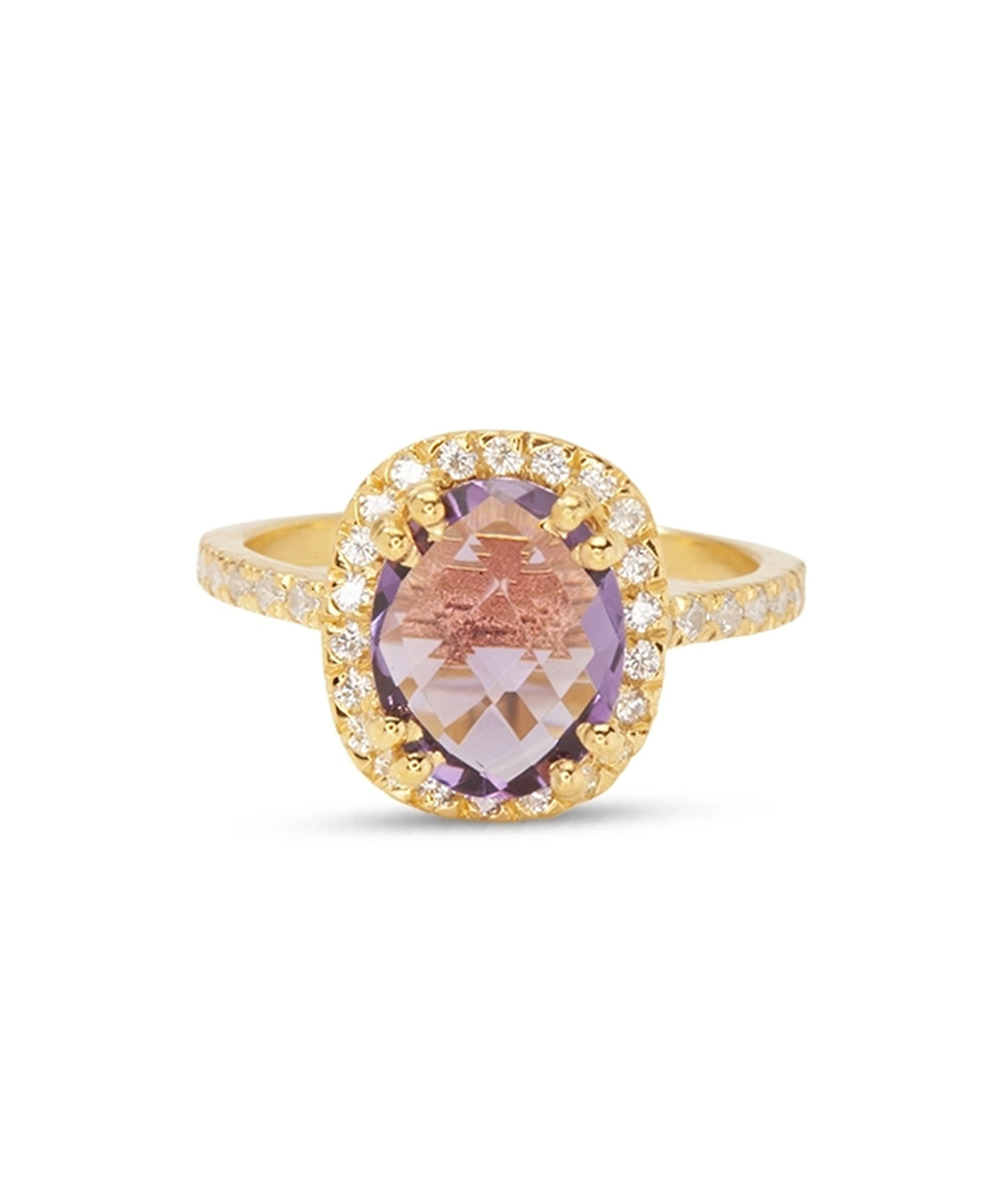 Silver Gold Plated Amethyst Halo Cocktail Ring