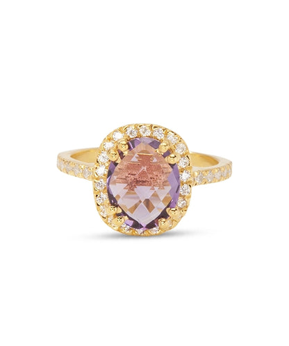 Silver Gold Plated Amethyst Halo Cocktail Ring