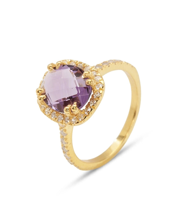 Silver Gold Plated Amethyst Halo Cocktail Ring
