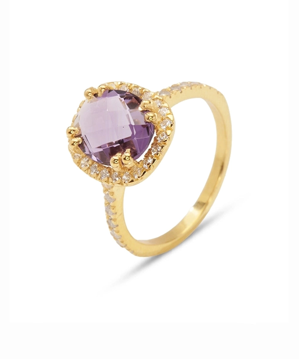 Silver Gold Plated Amethyst Halo Cocktail Ring