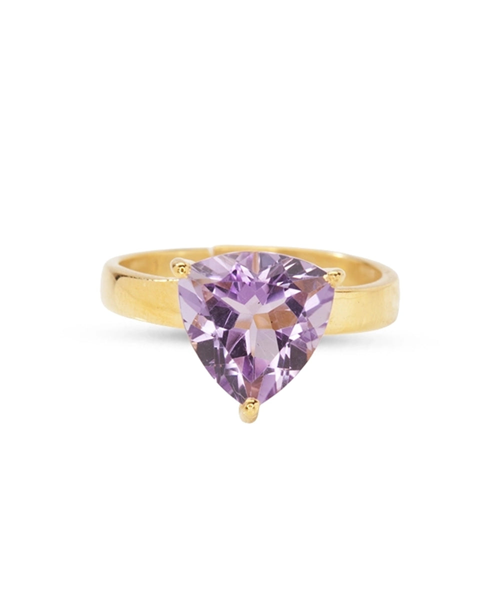 Silver Triangle Amethyst Solitaire Ring