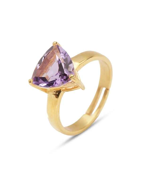 Silver Triangle Amethyst Solitaire Ring