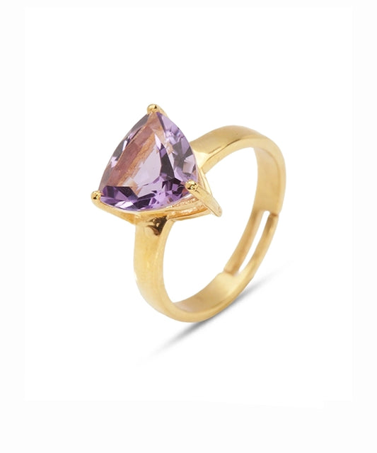 Silver Triangle Amethyst Solitaire Ring