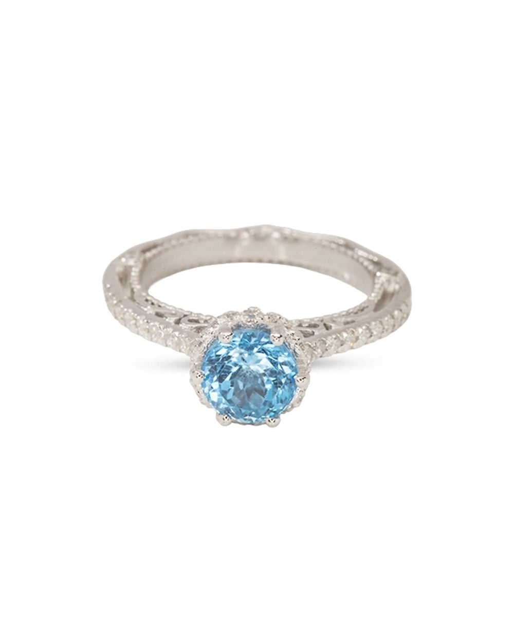 Silver Ornate Blue Topaz Solitaire Ring