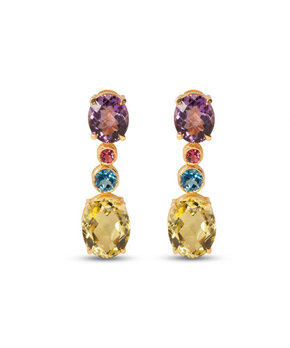 Silver Gold Plated Multi-Stone Drop Earrings