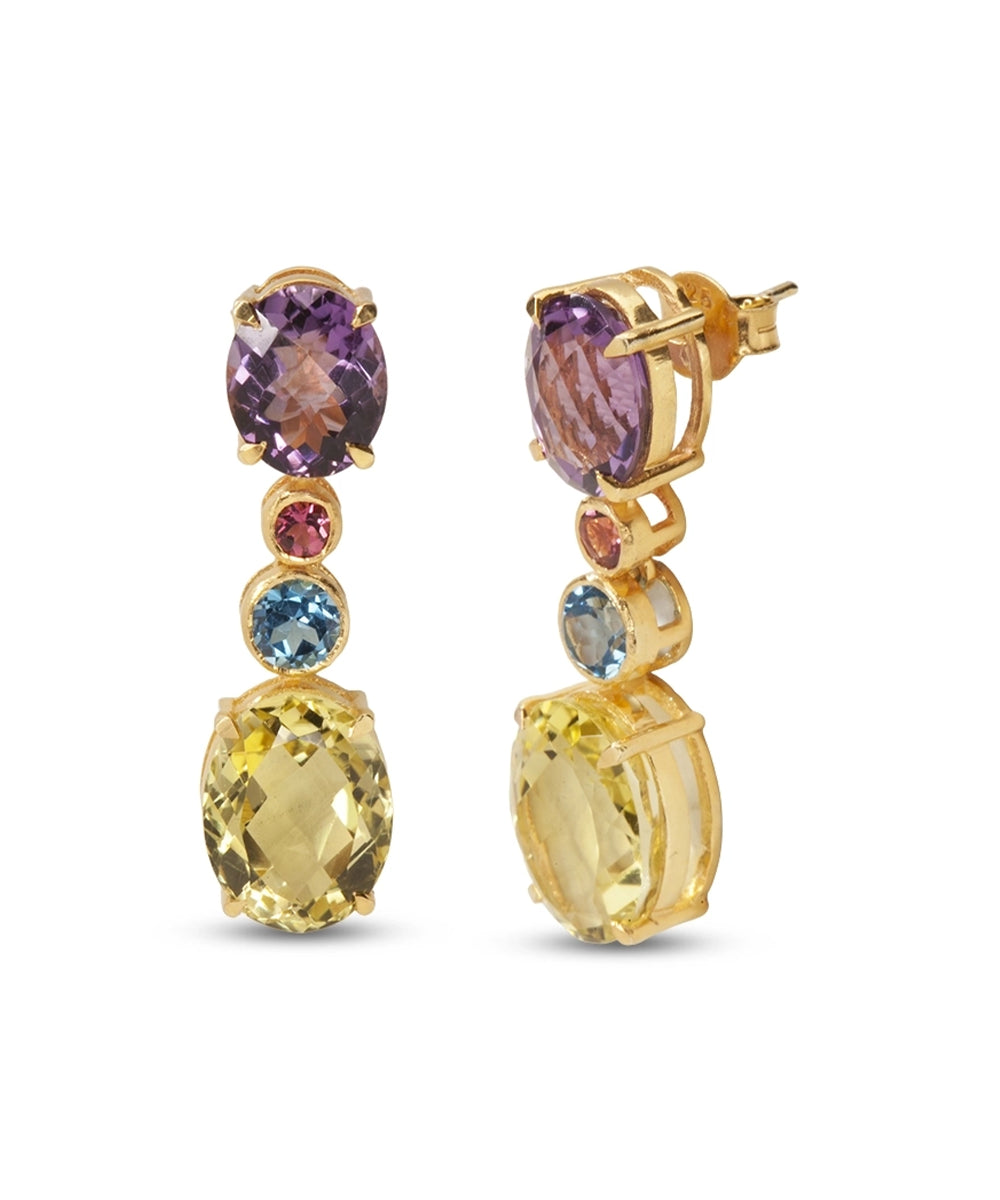 Silver Gold Plated Multi-Stone Drop Earrings