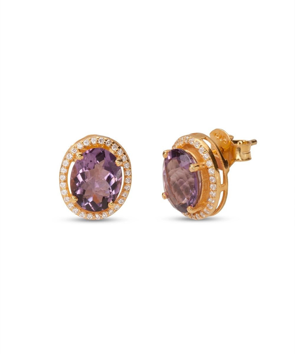 Silver Gold Plated Amethyst Studs