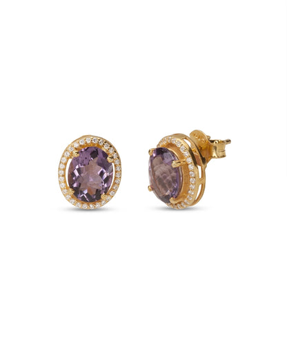 Silver Gold Plated Amethyst Studs